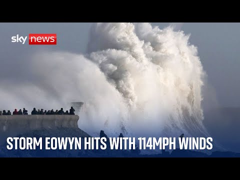 Storm Eowyn: Man dies after Ireland &amp; UK battered with winds up to 114mph