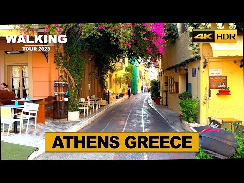 Athens, Greece 🇬🇷 Walking Tour - City Ambient Sounds - (English Subtitles) [4K HDR]