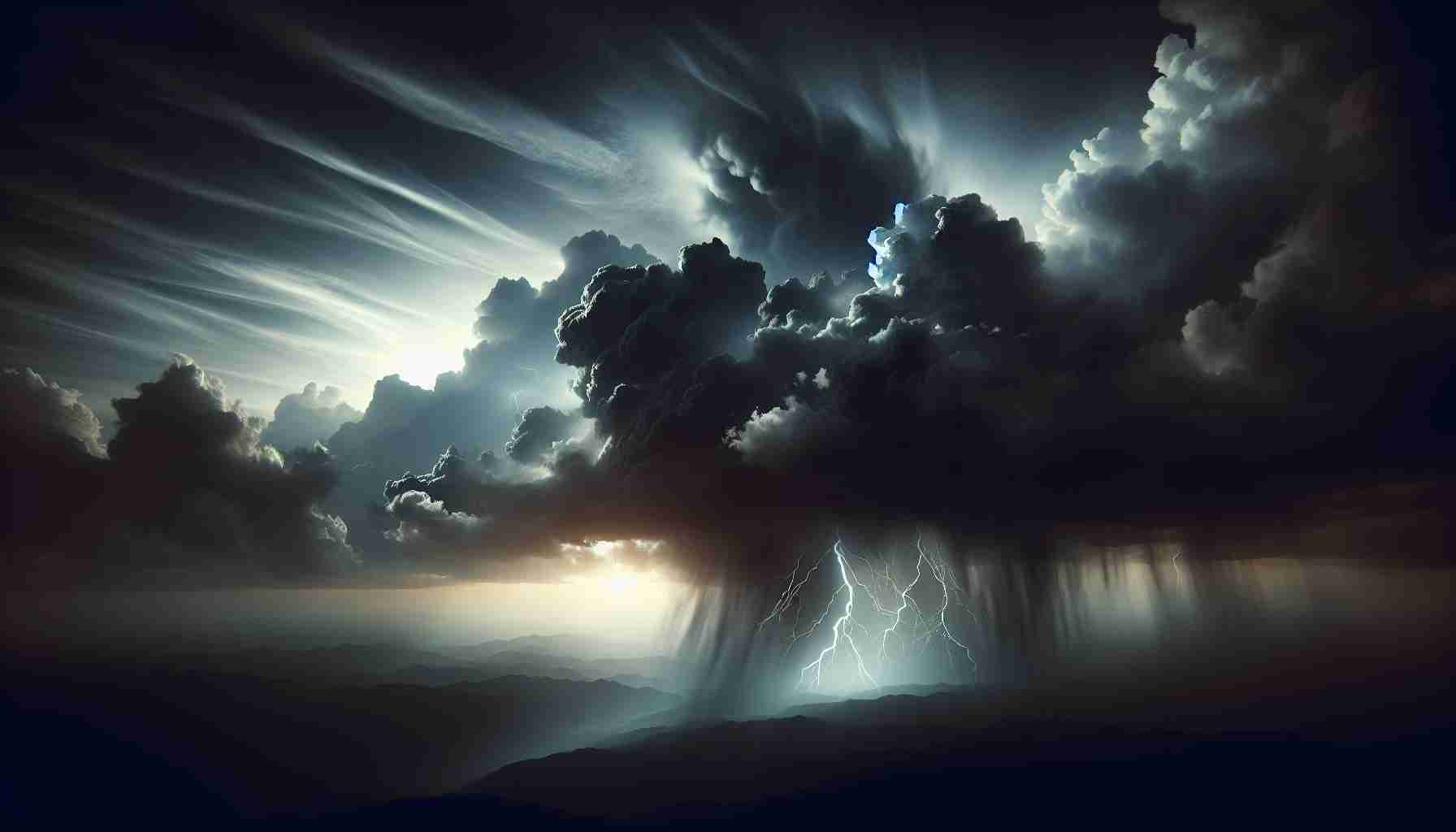 Generate a high-definition, realistic image depicting an upcoming stormy weather forecast. The scene should show dark, ominous clouds brewing in the sky, implying a strong, imminent storm. There may be streaks of lightning tearing through the clouds. The atmosphere should evoke a sense of awe and a bit of dread, the calm before the storm.