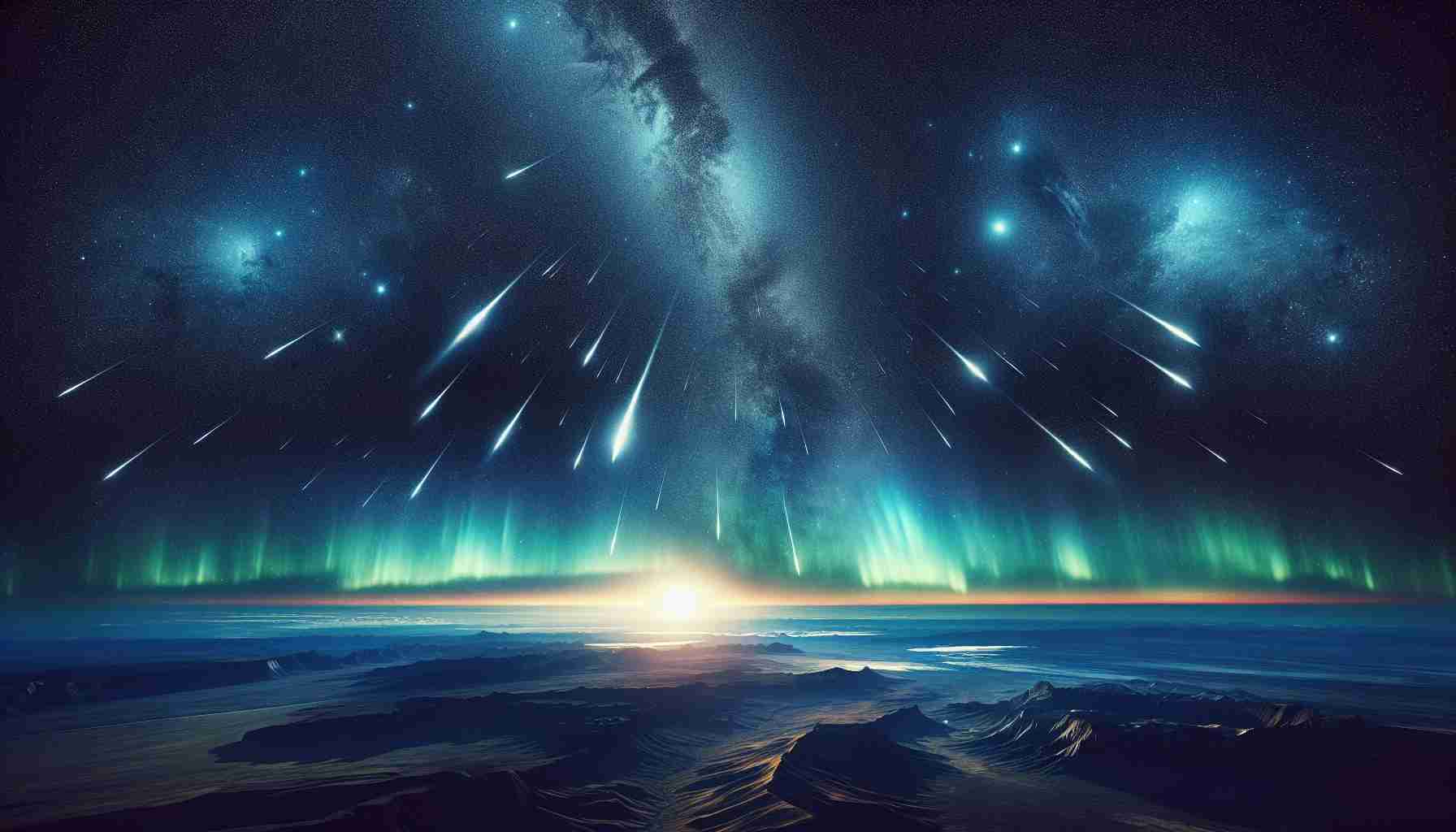 A realistic, high-definition image of a breathtaking celestial event, such as a meteor shower or northern lights, illuminating the expansive skies over North America. The awe-inspiring, nocturnal spectacle should be dazzlingly bright against the backdrop of a star-studded sky, casting an ethereal glow over the diverse landscapes below, creating a display that highlights the majesty of nature's celestial wonders.