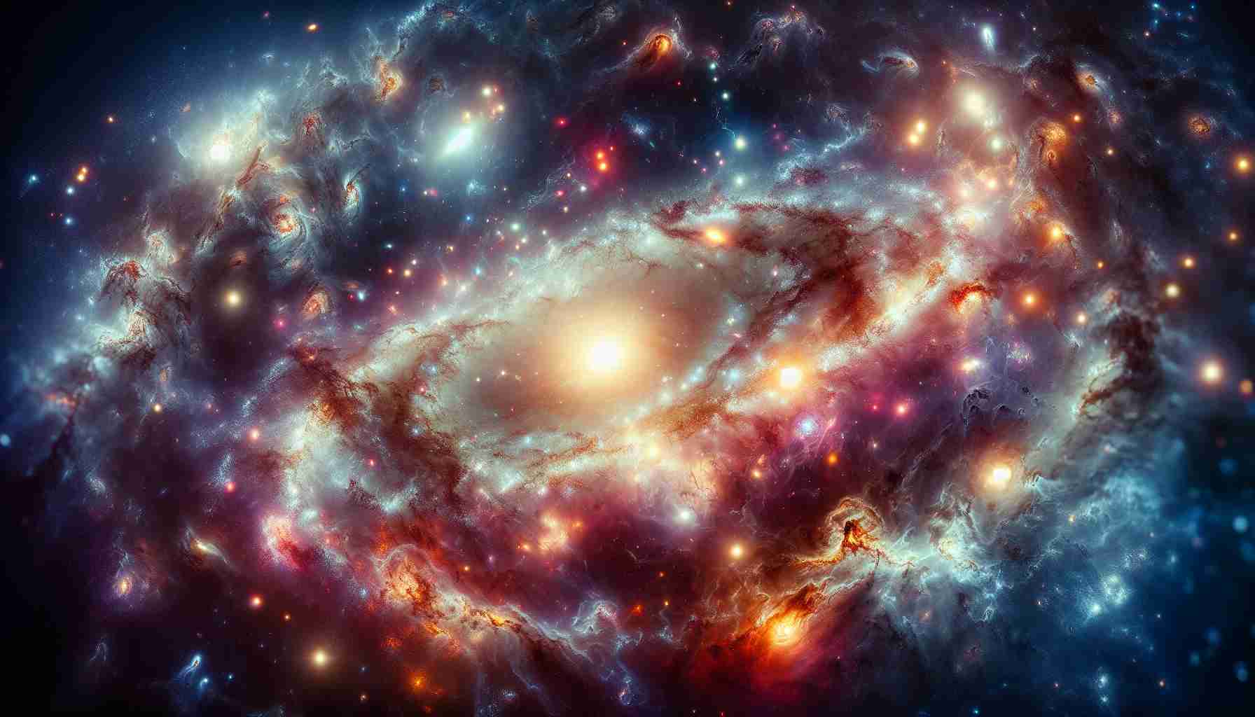 Realistic high-definition image showcasing proof of galactic interactions as revealed by a state-of-the-art astronomical telescope. The image should encompass star systems, galactic clusters and interstellar gas, all influenced and distorted by the gravitational forces of interacting galaxies. The scene is to be filled with a variety of colors that represent different gases, energies, and cosmic phenomena, providing a visually stunning representation of the complexity and beauty of our Universe.