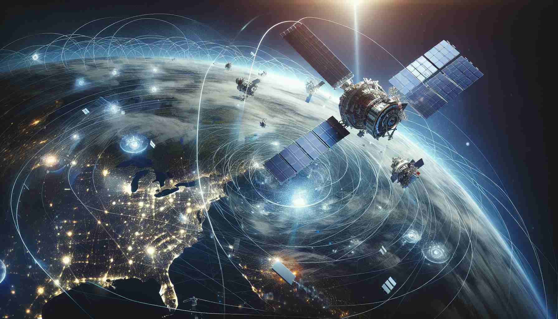 A realistic, high-definition image illustrating the concept of 'New Generation Connectivity Solutions' being deployed by a prominent satellite operator. Show a sophisticated network of satellites in orbit with innovative designs, reflecting the advance of technology. Also, visualise the global connectivity by illustrating the satellite signals reaching various regions around the world. The image should not have any people in it. Adequately highlight the technologically enhanced aspects of these new generation solutions for deep space communication and global connectivity.