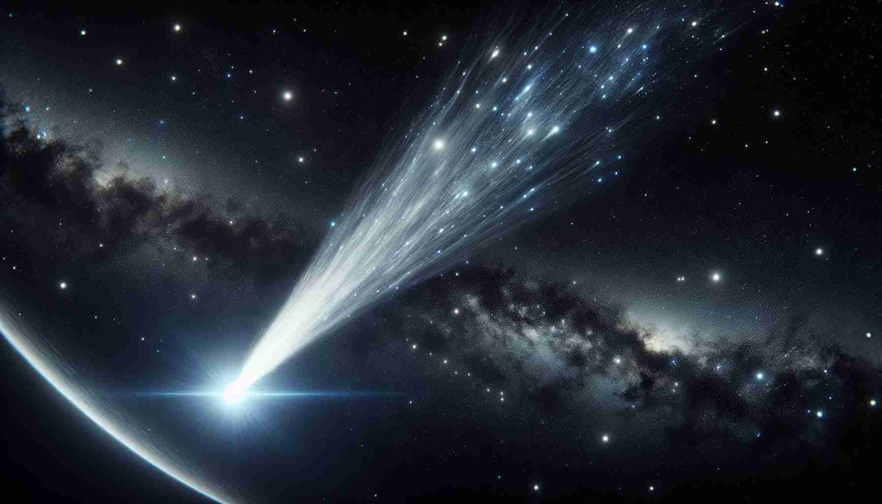 A realistic, high-definition representation of a rare celestial event that amazes both expert astronomers and enthusiastic stargazers. The comet, denoted as A3, is taking its stunning journey across the night sky, leaving behind a brilliant trail that lights up the cosmos. The scene showcases deep, dark space adorned with sparkling stars, whilst the comet - a radiant blaze of icy bright light with a glowing trail, makes an awe-inspiring spectacle.