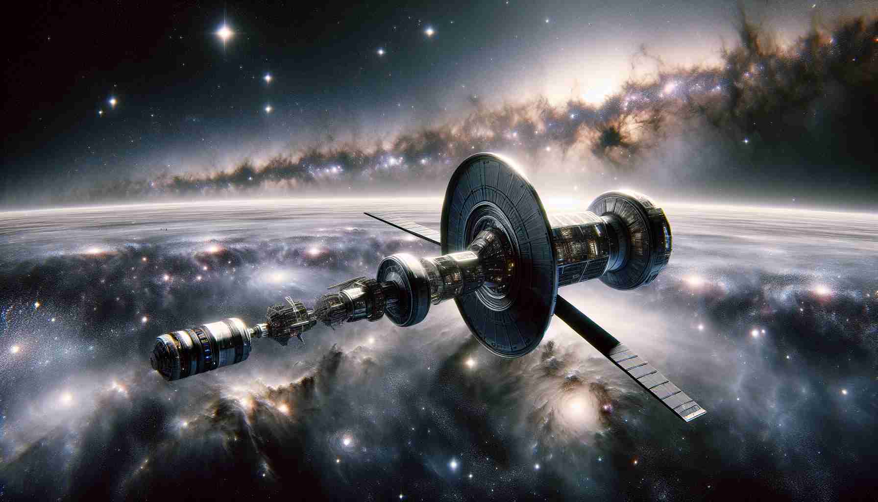 A high-resolution, realistic image demonstrating the epic voyage of a Vanguard Mission to interstellar frontiers. The scene encapsulates the vastness of space, dotted with distant stars, galaxies, and nebulae. The mission spacecraft, the Vanguard, is central in the image, powered by an impressive propulsion system, its sleek design tinged with the light of the far-off stars. The voyage is one of discovery and exploration, capturing the majesty and infinite promise of the cosmos.