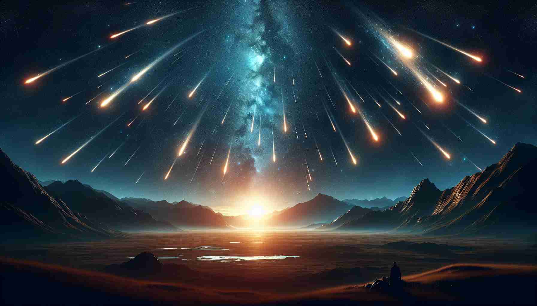 Create a realistic high-definition image that visually represents the cosmic spectacle being unveiled. The scene should depict a spectacular meteor shower display stretching across the night sky, the meteors leaving a trail of ephemeral light behind them. It should encapsulate the wonder and fascination engendered by witnessing such a breathtaking astronomical event.