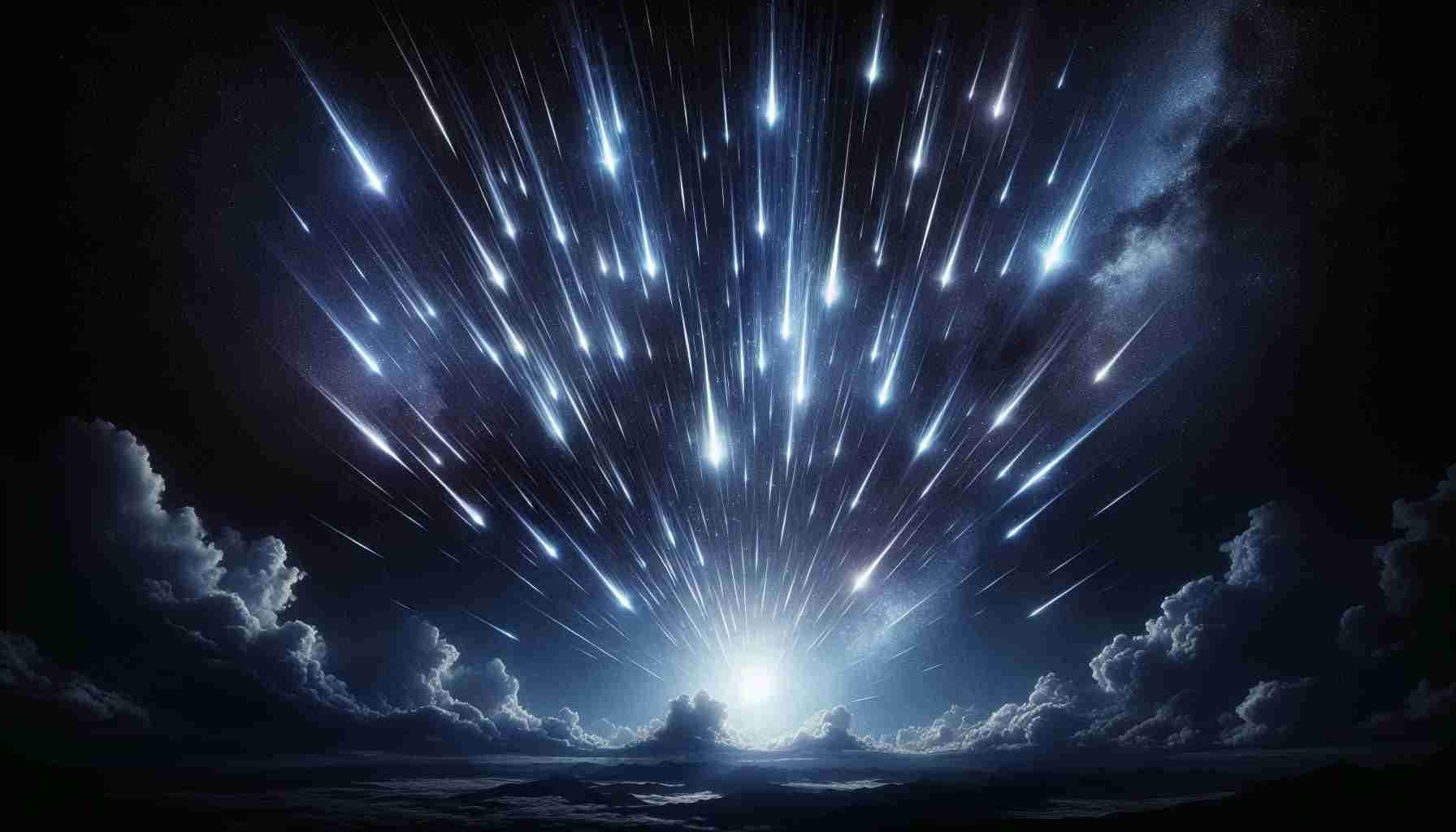 Create a highly realistic and HD-quality image represents the astronomical phenomenon known as 'Starry Delights: The Draconids Meteor Shower'. In this striking scene, release streams of radiant shooting stars are bursting across the celestial canvas, creating a mesmerizing light show. The stars are in various sizes and brightness, reflecting the depth of space. The dark expansive night sky serves as the backdrop, and the contrast between the inky background and the bright divine spectacle unfolds a magnificent view akin to a celestial fireworks display.