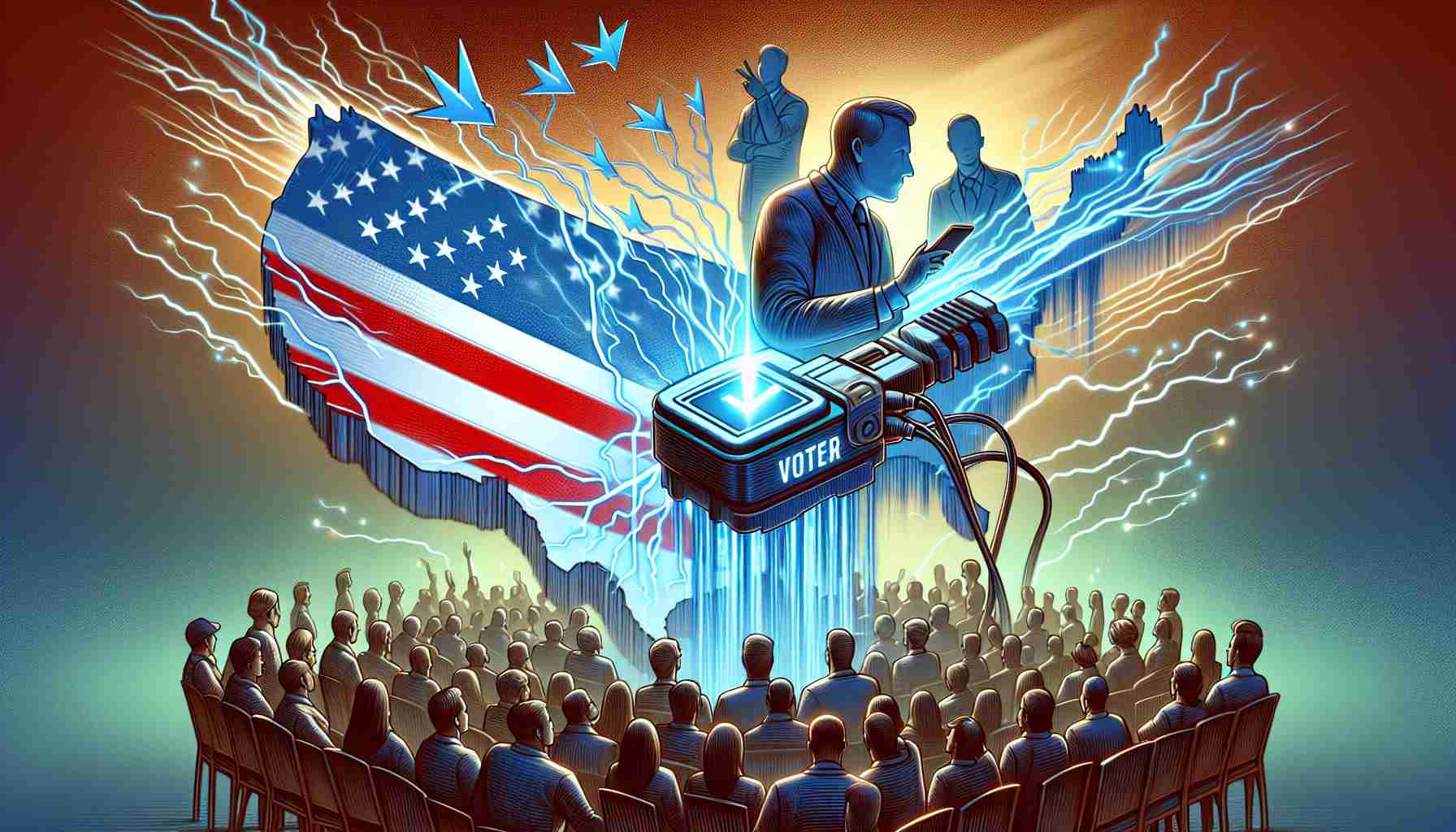 A detailed and high-quality illustration depicting an innovative voter engagement initiative sparked by a notable tech entrepreneur. This initiative is causing controversy due to its challenging and disruptive nature in the political landscape.