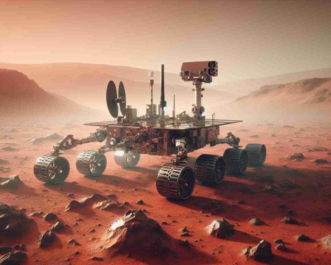 An HD photo showcasing the future of extraterrestrial robotics. The image is of a highly sophisticated rover on the rusty, red Martian terrain. It represents a quantum leap forward in our technological capabilities. Scattered around are jagged rocks and distantly visible hills under a hazy, pale orange sky. The rover is bathed in the soft diffused sunlight, showcasing its intricate equipment and sensors, articulating arms, and heavy-duty wheels - a testament to human ingenuity and exploratory spirit.