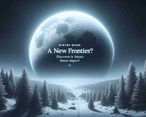 Create a realistic, high-definition image of a winter moon. The moon should look serene but enticing as if it's presenting questions of new frontiers to explore. Adjacent to the moon, include text that piques the viewer's curiosity about its potential impact on the future. The text should read: 'Winter Moon: A New Frontier? Discover its Future Impact!'. The overall mood of the image should be contemplative and exciting.