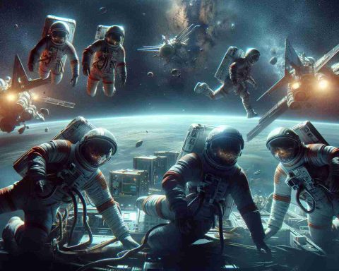 High-definition, realistic representation of a dramatic scene where astronauts of different descents and genders are stranded in outer space. Explore the scenario where they have to face the harsh reality of advanced future technology failing on them. The image should evoke a sense of urgency and suspense looming on the astronauts' faces as they try to resolve their dilemma.