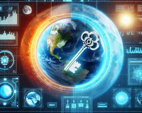 Create a realistic, high-definition image that depicts the concept of unlocking Earth's tilt. This could include a symbolic key moving towards the Earth that's being tilted, with a background of technological elements or HUD display to signify the use of technology. Additionally, illustrate the four seasons, represented in four different quadrants of the Earth, thus showcasing how the tilt of Earth is responsible for the shift in seasons.