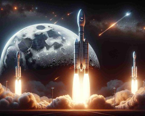 A realistic high definition image showcasing a pair of innovative, high-tech rockets, named 'Double Trouble', taking off into the pitch-dark sky, creating a stunning trail of fire and smoke behind. These magnificent spacecraft are on a nocturnal mission to land on the moon. The event represents a major boost for lunar commerce, manifesting a futuristic vision for Moon-based business expansion. The background is adorned by twinkling stars and the moon in half-phase, with its vivid craters fully displayed, thus providing a breathtaking astronomy spectacle. The image captures the excitement and adventure of space travel.