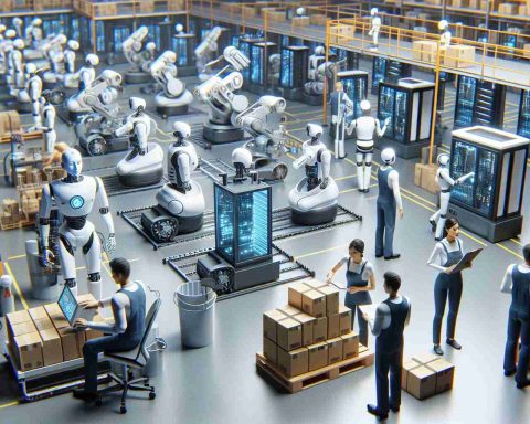 Realistic high-definition image illustrating the concept of 'The Future of Work'. There are several autonomous robots carrying out a variety of tasks, such as operating machinery, sorting packages, and digitally designing plans. Amidst the robots, there are also human supervisors of diverse descents and genders, observed, taking notes, and guiding the robots, embodying a potential future where humans and robots interactively participate in the labor force.