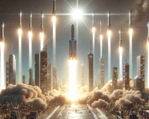 Render a high-definition, lifelike depiction of a bright future characterized by the soaring progress of rocket technology. Showcase the scene with multiple rockets launching towards the clear sky, symbolizing humanity's continuous strive for space exploration and technological advancements.