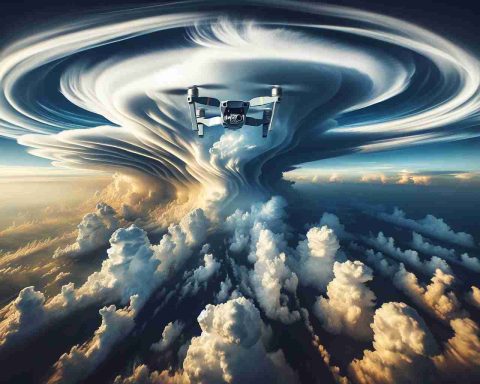 A high-definition aerial image showcasing the capabilities of modern drones. The sky serves as the expansive canvas, where unusually shaped clouds form dynamic patterns. The drone captures this in vivid detail, demonstrating its advanced technology.