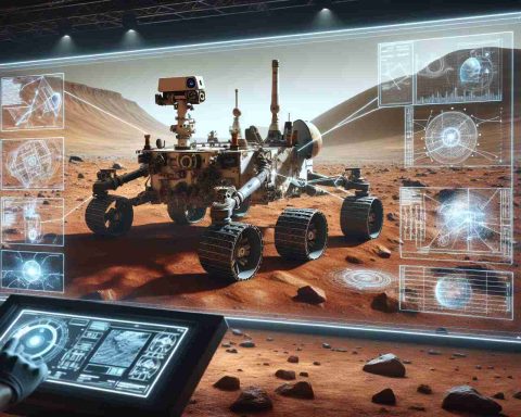 A high-definition, realistic depiction of the moment before the Mars rover 'Ingenuity' encounters a technical difficulty, with on-screen annotations and diagrams suggesting possible reasons for the malfunction, all set against the backdrop of the challenging Martian landscape