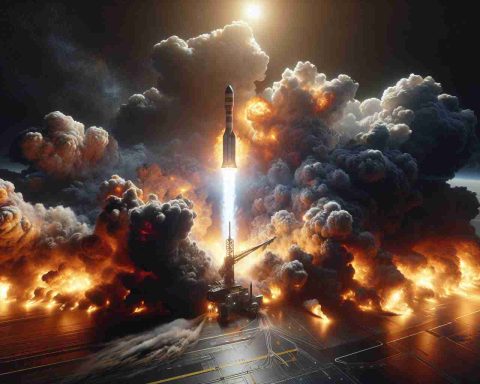 High-definition realistic image portraying the tumultuous scene during a spaceship's launch. The depicted spacecraft resembles a commercial space exploration project's design. Amid the intense flames and exhaust cloud, there's a clear sign of something not going according to plan, making the audience question what exactly went wrong during the launch.