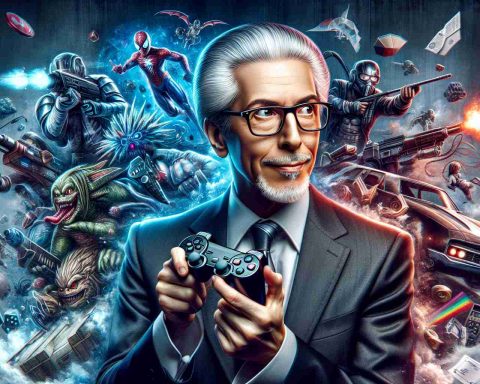 A genuine high-definition artwork portraying an interesting twist: a charismatic business executive with a receding white hairline and glasses ventures into the realm of video games. The executive holds a game controller in his hand, his eyes lit with enthusiasm and intrigue. A few video game characters and elements can be seen in the background, presenting a vivid contrast between the business world and the gaming universe. The overall atmosphere should convey astonishment and a sense of novelty.