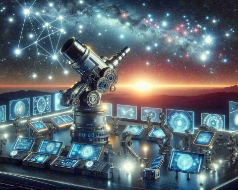 Create a realistic, high-definition image representing the concept of 'Unlocking the Stars: The Future of Digital Telescopes'. This might be portrayed by showing a digitally advanced telescope station with futuristic attributes set against a starry night sky. The telescope station could be comprised of various high-tech features such as digital displays, touch screens, robotic arms, and satellite-linked devices. In the background, there could be a radiant constellation, a manifestation of the unlocked stars, highlighting the telescope's advanced ability to perceive celestial objects.