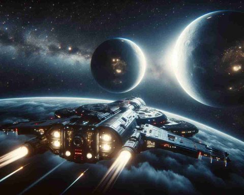 Generate a high-definition, realistic image depicting a thrilling space mission. In this scene, imagine two glowing moons illuminating the inky blackness of outer space, casting their soft light on a sleek futuristic spaceship as it embarks on a voyage of discovery. The stars twinkle in the background, their distant light attesting to the vastness of the universe. The ship and its crew, a diverse group of Caucasian, Middle-Eastern, and Hispanic astronauts, exude an air of excitement and anticipation as they head towards the unknown.