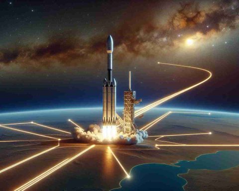 Generate a high-definition, realistic image of the Falcon 9 rocket launching, illustrating a new era of space exploration. The scene should depict the trajectory map alongside the rocket, highlighting the path it would take among the stars.