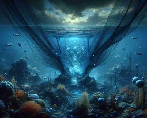 Generate a realistic, high-definition image that embodies the concept of 'Dark Oxygen' revealing new illuminations about marine life. The scene should depict visuals that hint at the mysteries of the ocean being unveiled, with a focus on the impact it may have on our understanding of underwater creatures. This could include elements like dark deep-sea environments, mysterious symbols or visual representations of oxygen, various marine organisms, and perhaps a metaphorical veil being pulled back to reveal these dynamics.