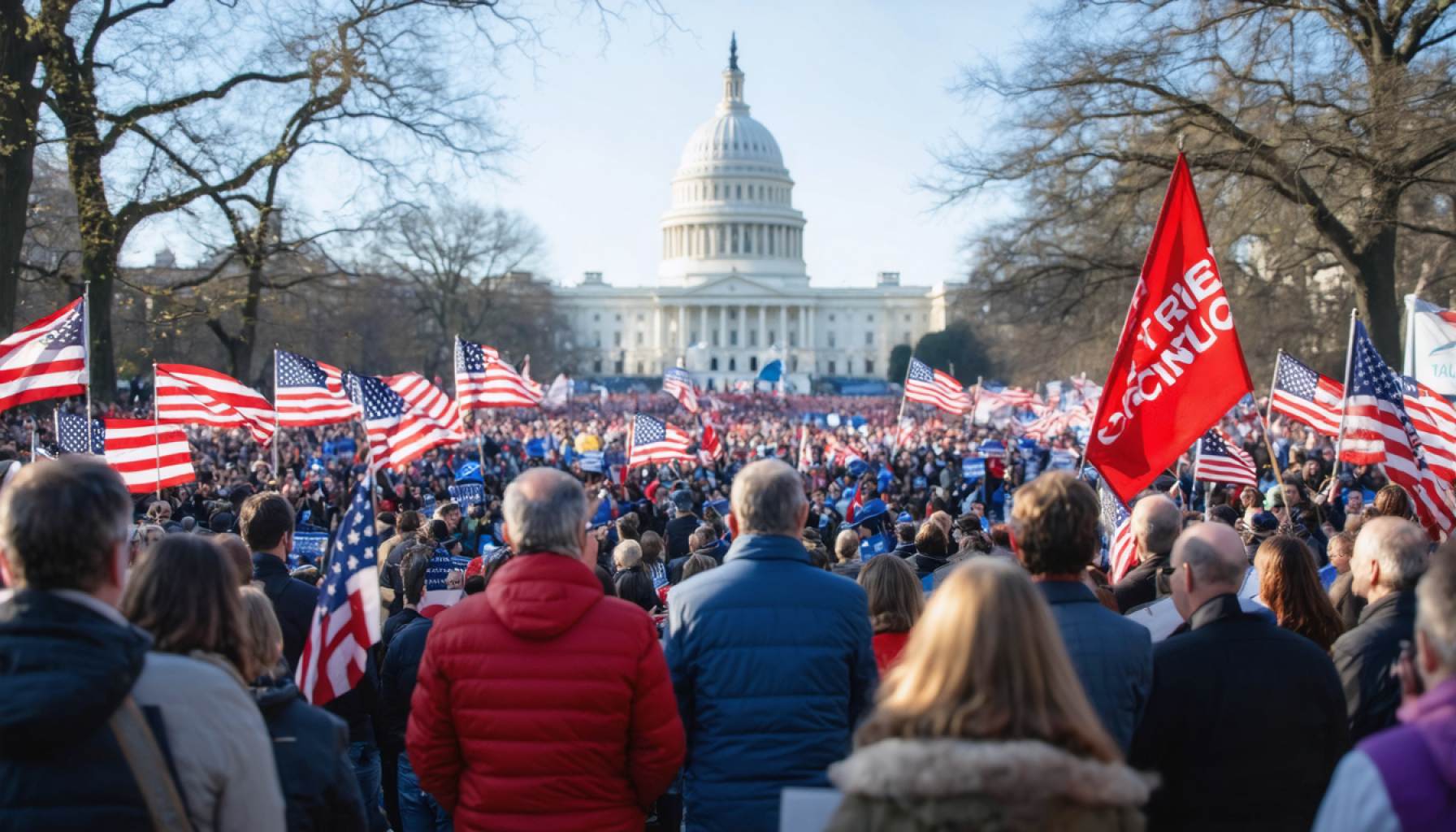 Conservative Supporters Gather for a Celebration by the Capital